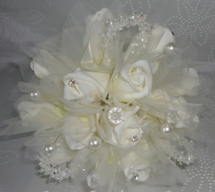 Flower Girl Sparkle Ivory Rose Bud Posy